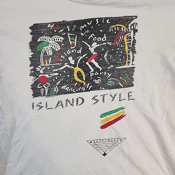 Vintage ONEITA PowerT Duppywear Jamaican TShirt Island Style White Single Stitch - Picture 2 of 16